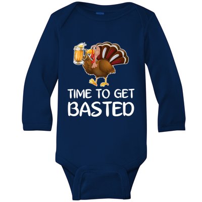 Time To Get Basted Turkey Beer Funny Thanksgiving Gift Baby Long Sleeve Bodysuit