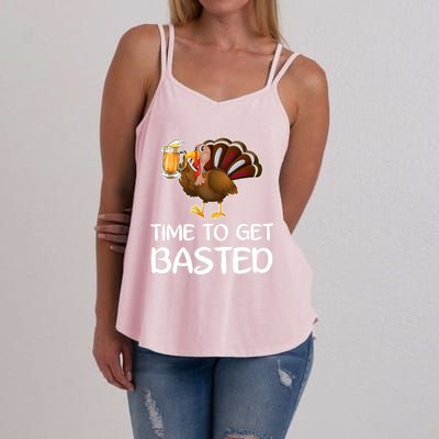 Time To Get Basted Turkey Beer Funny Thanksgiving Gift Women's Strappy Tank