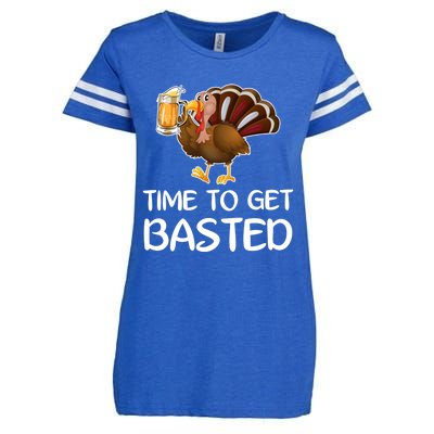 Time To Get Basted Turkey Beer Funny Thanksgiving Gift Enza Ladies Jersey Football T-Shirt