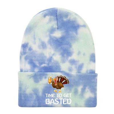 Time To Get Basted Turkey Beer Funny Thanksgiving Gift Tie Dye 12in Knit Beanie