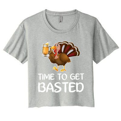 Time To Get Basted Turkey Beer Funny Thanksgiving Gift Women's Crop Top Tee