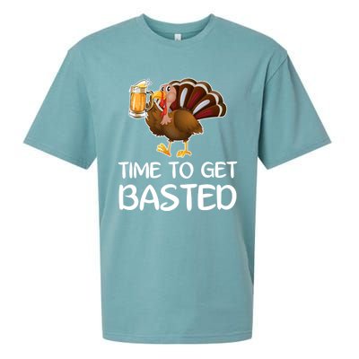 Time To Get Basted Turkey Beer Funny Thanksgiving Gift Sueded Cloud Jersey T-Shirt