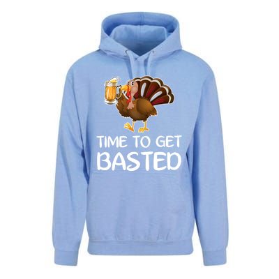 Time To Get Basted Turkey Beer Funny Thanksgiving Gift Unisex Surf Hoodie