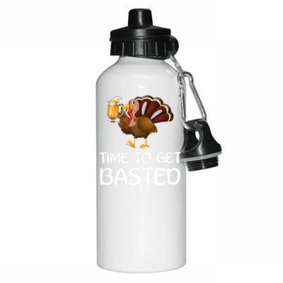 Time To Get Basted Turkey Beer Funny Thanksgiving Gift Aluminum Water Bottle