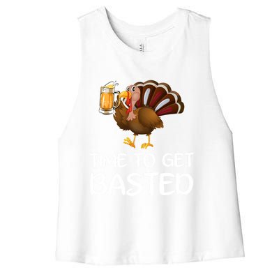 Time To Get Basted Turkey Beer Funny Thanksgiving Gift Women's Racerback Cropped Tank