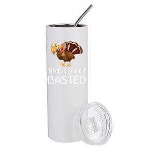 Time To Get Basted Turkey Beer Funny Thanksgiving Gift Stainless Steel Tumbler