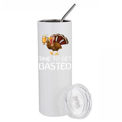 Time To Get Basted Turkey Beer Funny Thanksgiving Gift Stainless Steel Tumbler