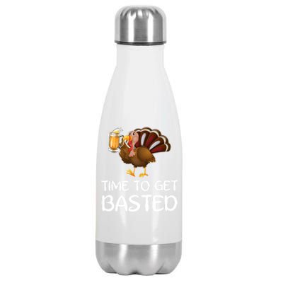 Time To Get Basted Turkey Beer Funny Thanksgiving Gift Stainless Steel Insulated Water Bottle