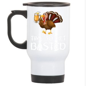 Time To Get Basted Turkey Beer Funny Thanksgiving Gift Stainless Steel Travel Mug