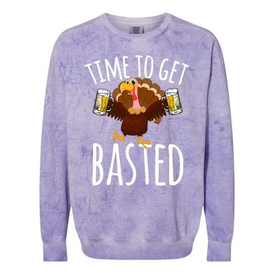 Time To Get Basted Funny Beer Thanksgiving Turkey Gift Colorblast Crewneck Sweatshirt