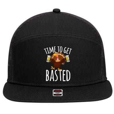 Time To Get Basted Funny Beer Thanksgiving Turkey Gift 7 Panel Mesh Trucker Snapback Hat