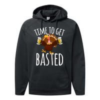 Time To Get Basted Funny Beer Thanksgiving Turkey Gift Performance Fleece Hoodie