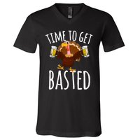 Time To Get Basted Funny Beer Thanksgiving Turkey Gift V-Neck T-Shirt