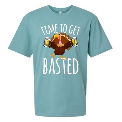 Time To Get Basted Funny Beer Thanksgiving Turkey Gift Sueded Cloud Jersey T-Shirt