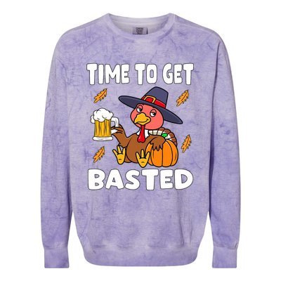 Time To Get Basted Funny Happy Thanksgiving Turkey Colorblast Crewneck Sweatshirt