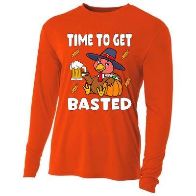 Time To Get Basted Funny Happy Thanksgiving Turkey Cooling Performance Long Sleeve Crew