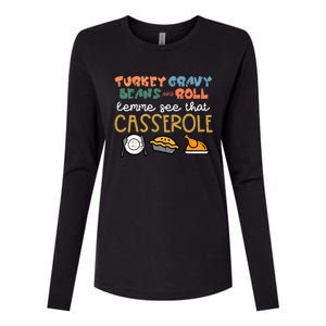 Thanksgiving Turkey Gravy Beans Roll Casserole Womens Cotton Relaxed Long Sleeve T-Shirt