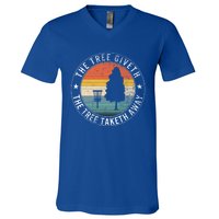 The Tree Giveth The Tree Taketh Away Frisbee Golf Disc Golf Gift V-Neck T-Shirt