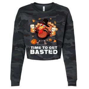 Time To Get Basted Funny Beer Thanksgiving Turkey Gift Cropped Pullover Crew