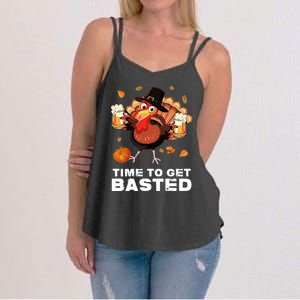 Time To Get Basted Funny Beer Thanksgiving Turkey Gift Women's Strappy Tank