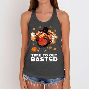 Time To Get Basted Funny Beer Thanksgiving Turkey Gift Women's Knotted Racerback Tank