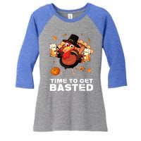 Time To Get Basted Funny Beer Thanksgiving Turkey Gift Women's Tri-Blend 3/4-Sleeve Raglan Shirt