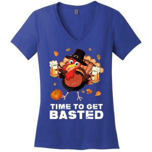 Time To Get Basted Funny Beer Thanksgiving Turkey Gift Women's V-Neck T-Shirt