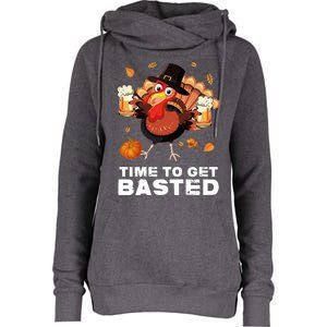 Time To Get Basted Funny Beer Thanksgiving Turkey Gift Womens Funnel Neck Pullover Hood