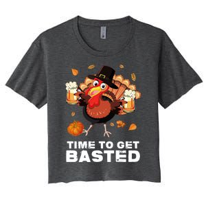 Time To Get Basted Funny Beer Thanksgiving Turkey Gift Women's Crop Top Tee