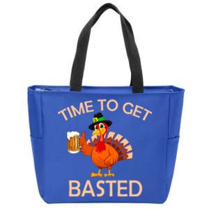 Time To Get Basted Thanksgivingturkey Holding A Beer Cool Gift Zip Tote Bag