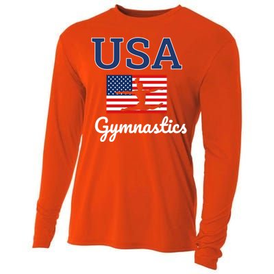 Tumbling Team Gear Gymnast Gymnastics Usa American Flag Cute Gift Cooling Performance Long Sleeve Crew