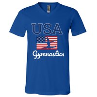 Tumbling Team Gear Gymnast Gymnastics Usa American Flag Cute Gift V-Neck T-Shirt