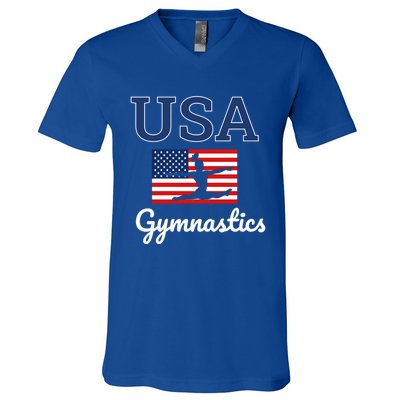 Tumbling Team Gear Gymnast Gymnastics Usa American Flag Cute Gift V-Neck T-Shirt