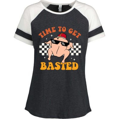 Time To Get Basted Turkey Autumn Thanksgiving Groovy Retro Meaningful Gift Enza Ladies Jersey Colorblock Tee