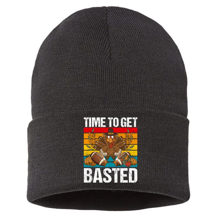 Time To Get Basted Funny Beer Thanksgiving Turkey Gift Sustainable Knit Beanie