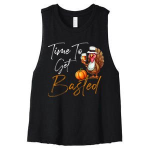 Time To Get Basted Funny Beer Thanksgiving Turkey Gift Women's Racerback Cropped Tank