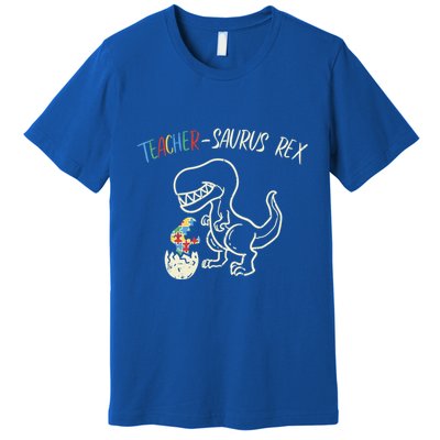 Teachersaurus Trex Gift Autism Awareness Dinosaur Teacher Gift Premium T-Shirt