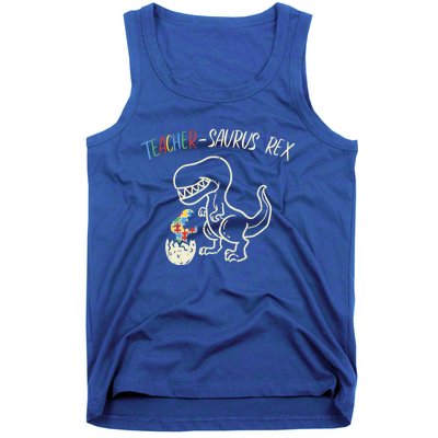 Teachersaurus Trex Gift Autism Awareness Dinosaur Teacher Gift Tank Top