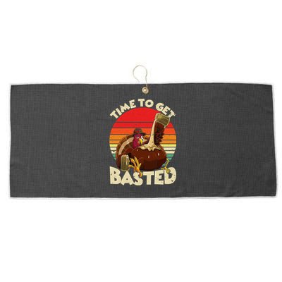 Time To Get Basted Funny Beer Thanksgiving Turkey Gift Large Microfiber Waffle Golf Towel