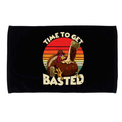 Time To Get Basted Funny Beer Thanksgiving Turkey Gift Microfiber Hand Towel