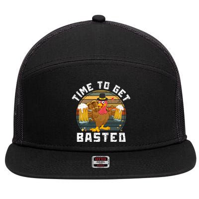 Time To Get Basted Funny Beer Thanksgiving Turkey Gift 7 Panel Mesh Trucker Snapback Hat