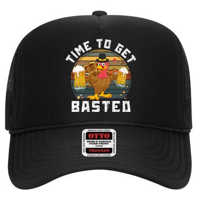 Time To Get Basted Funny Beer Thanksgiving Turkey Gift High Crown Mesh Back Trucker Hat