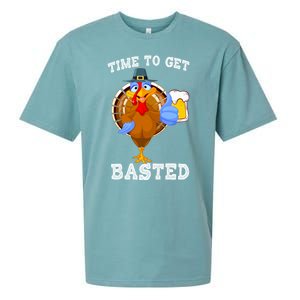 Time To Get Basted Funny Beer Thanksgiving Turkey Gift Sueded Cloud Jersey T-Shirt