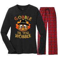 Thanksgiving Turkey Gobble Til You Wobble Women's Long Sleeve Flannel Pajama Set 