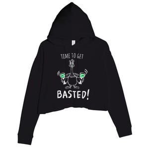 Time To Get Basted Funny Wine Thanksgiving Adult Turkey Gift Funny Gift Crop Fleece Hoodie