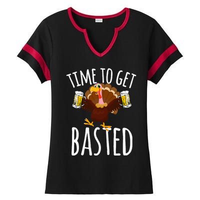 Time To Get Basted Funny Beer Thanksgiving Turkey Gift Ladies Halftime Notch Neck Tee