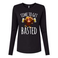 Time To Get Basted Funny Beer Thanksgiving Turkey Gift Womens Cotton Relaxed Long Sleeve T-Shirt