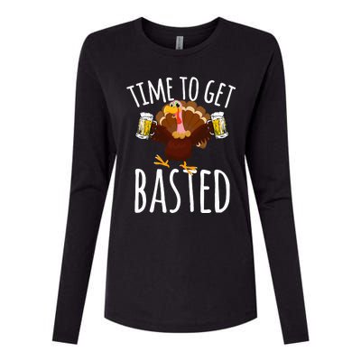 Time To Get Basted Funny Beer Thanksgiving Turkey Gift Womens Cotton Relaxed Long Sleeve T-Shirt