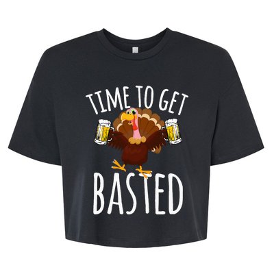 Time To Get Basted Funny Beer Thanksgiving Turkey Gift Bella+Canvas Jersey Crop Tee