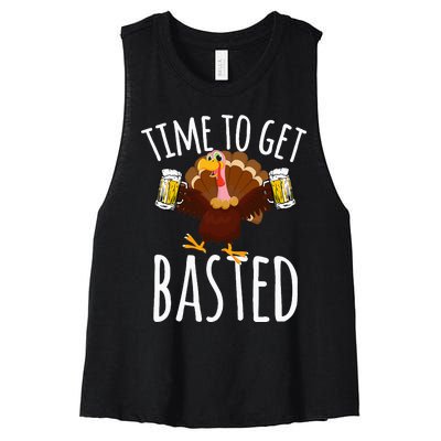 Time To Get Basted Funny Beer Thanksgiving Turkey Gift Women's Racerback Cropped Tank